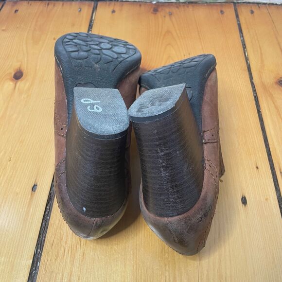 Y2K BOC Brown Leather Mule Booties Sz 6 Boho Witchy Clogs Round Toe Chunky Heel - Picture 9 of 11